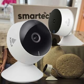 Steck, Câmera Inteligente Interna Wi-Fi, Áudio bidirecional, Sensor de movimento e Visão noturna, Branco, Compatível com Alexa – SMBC1BS1