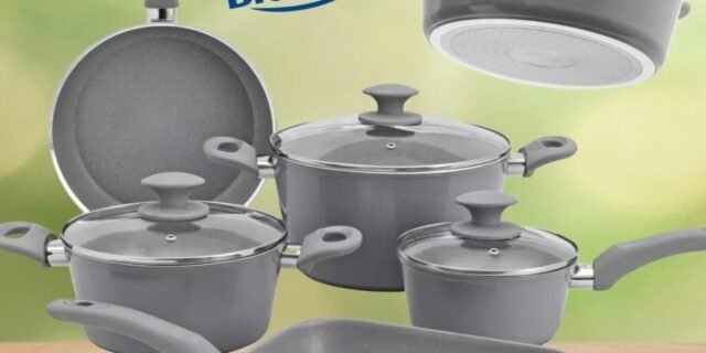 Jogo de Panelas Brinox Revestimento Cerâmico – de Alumínio Marble Cinza 5 Peças