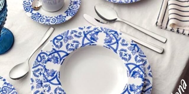 Aparelho de Jantar Sobremesa e Chá 20 Peças Tramontina de Porcelana Azul Redondo Algarve