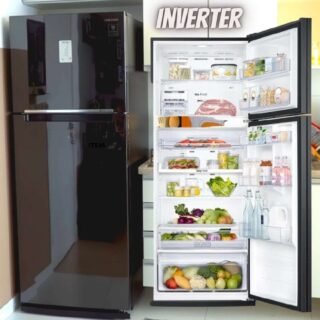 Geladeira Samsung Evolution RT46 com POWERvolt Inverter Duplex 460L Black Inox