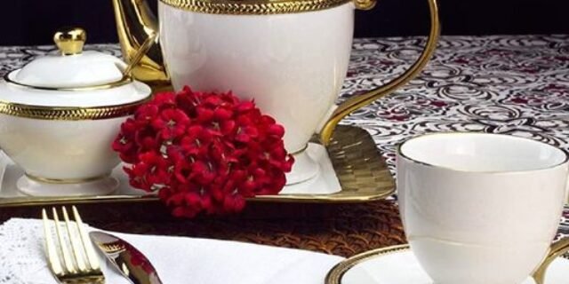 Jogo de 3 Peças para Chá de Porcelana Rojemac Branco / Dourado