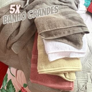 Kit 05 Toalhas de Banho Grandes e Grossas 80x150cm Algodão Coleção Lisboa