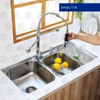 Kit Cuba com Pia Dupla Nukini com Acessórios e Lixeira e Torneira Misturador Monocomando