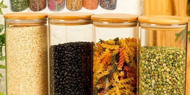 Kit com 6 Potes de Vidro para Mantimentos com Tampa de Bambu 450mL – Oikos