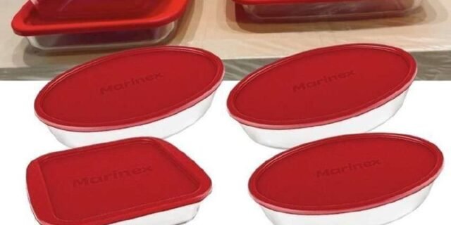 Conjunto de Assadeiras Marinex em Vidro com Tampa 6 Peças (Vermelho ou Cinza)