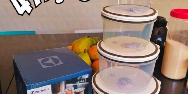 Electrolux – Kit Potes de Plástico Hermético, Redondo, Transparente/Branco, 4 unidades