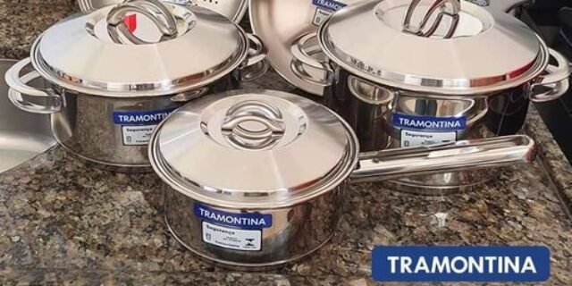 Jogo de Panelas Tramontina Solar em Aço Inox com Fundo Triplo e Tampas de Inox 5 Peças