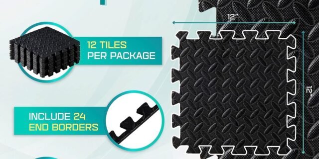 Yes4All Tapetes interligados de espuma para exercícios com borda – Tapetes interligados para equipamentos de academia – Pisos interligados em EVA