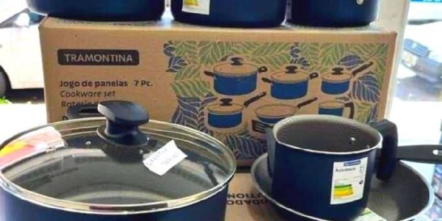 Jogo de Panelas Tramontina Antiaderente de Alumínio Azul 7 Peças Ravena