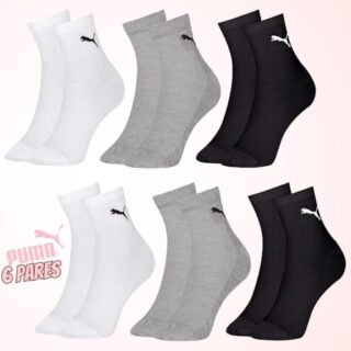 Kit 6 Pares Meia Puma Cano Médio Tecido Respirável Feminina Adulto (4 Opções)