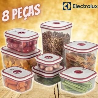 Jogo De Potes De Plástico Hermético Electrolux – Com Tampa Quadrado 8 Peças