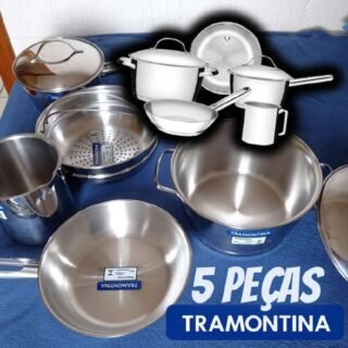 Jogo de Panelas Tramontina Allegra em Aço Inox com Fundo Triplo 5 Peças