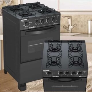 Fogão 4 Bocas Mesa de Vidro Esmaltec Preto Acendimento Automático Caribe Glass