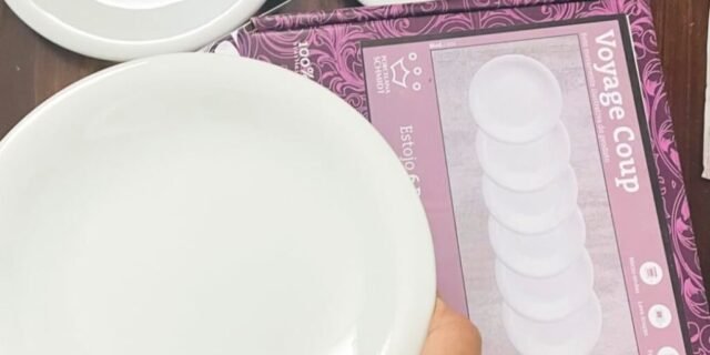Estojo com 6 Pratos Sobremesa. Modelo Redondo Voyage Coup. Branca. Fabricado pela Porcelana Schmidt