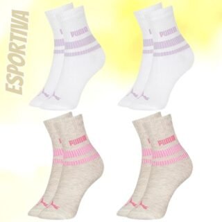 Kit 4 Pares Meia Puma Cano Médio Esportiva Feminina (3 Opções)