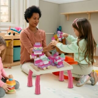 MESA INFANTIL EDUCATIVA COM BLOCOS DE MONTAR MEGA COMPRAS (Rosa)