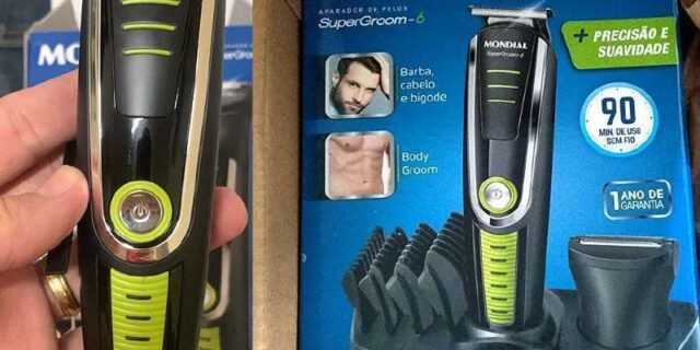 Aparador de Pelos Mondial Super Groom 6 em 1 BG-04 Sem Fio Preto/Verde – Bivolt