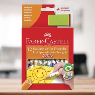 Faber-Castell EcoLápis Triangular Jumbo – Lápis de Cor, Apontador incluído com Depósito, 12 Cores
