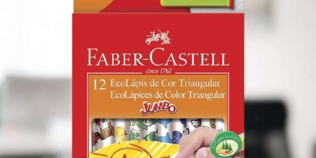 Faber-Castell EcoLápis Triangular Jumbo – Lápis de Cor, Apontador incluído com Depósito, 12 Cores