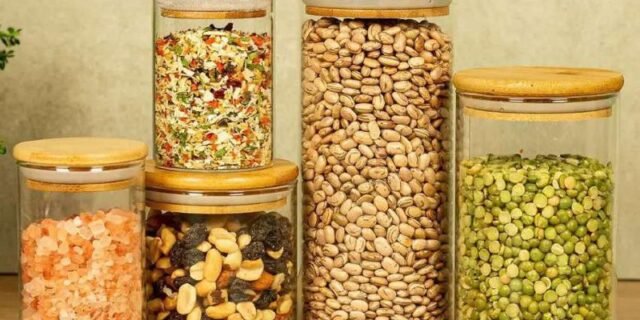 Potes de Vidro P/ Mantimentos C/ Tampa Bambu Oikos – 5 Pçs