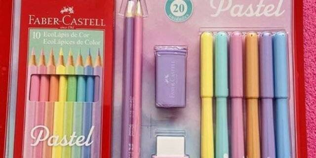 Kit Tons Pastel, Faber-Castell, KIT/PASTEL, KIT de 20, Lápis de Cor + Canetinhas + Borracha + Apontador + Grafite