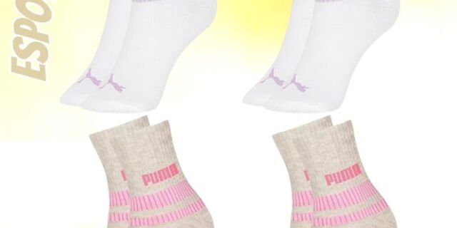 Kit 4 Pares Meia Puma Cano Médio Esportiva Feminina (3 Opções)