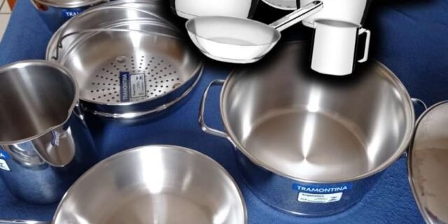 Jogo de Panelas Tramontina Allegra em Aço Inox com Fundo Triplo 5 Peças