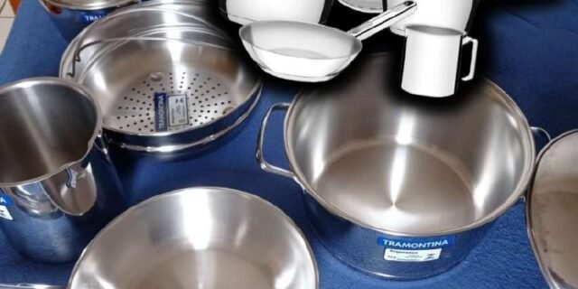 Jogo de Panelas Tramontina Allegra em Aço Inox com Fundo Triplo 5 Peças