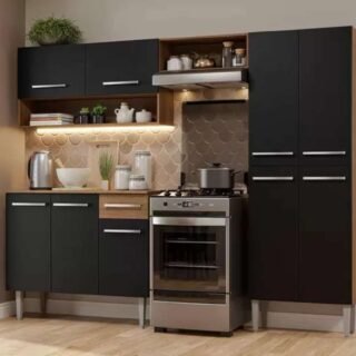 Armário de Cozinha Compacta Rustic/Preto Emilly Pop Madesa