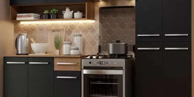 Armário de Cozinha Compacta Rustic/Preto Emilly Pop Madesa