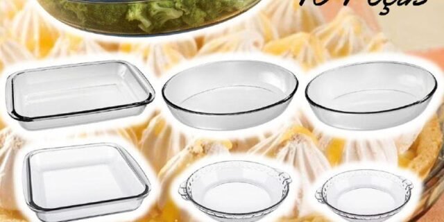 Conjunto de Travessas Refratárias Marinex em Vidro – 10 Peças