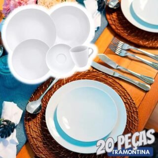 Aparelho de Jantar e Chá 20 Peças Tramontina de Porcelana Branco
