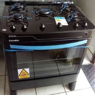 Fogão 5 Bocas Esmaltec Preto – Acendimento Automático Agata Glass