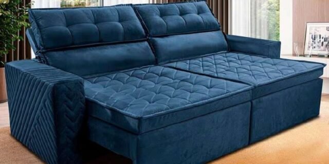 Sofá 3 Lugares Cama inBox Belém Retrátil/Reclinável com 200 cm de Largura e Revestido em Suede Velusoft