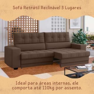 Sofá Retrátil Reclinável 3 Lugares Veludo Medelín Besthouse
