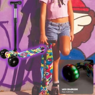 Patinete Infantil 3 Rodas Com Led Dobrável