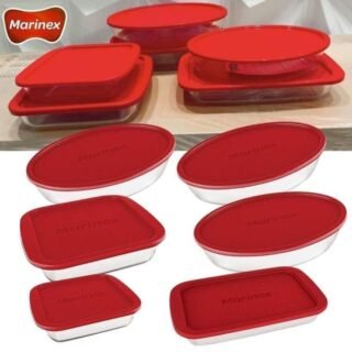 Conjunto de Assadeiras em Vidro com Tampa Plástica Marinex 6 Peças (4 Cores)