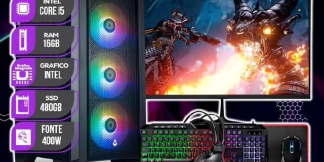 PC Gamer Completo Mancer, Intel Core i5 8ª Geração, 16GB RAM, SSD 480GB + Combo Periférico Gamer + Monitor 21″