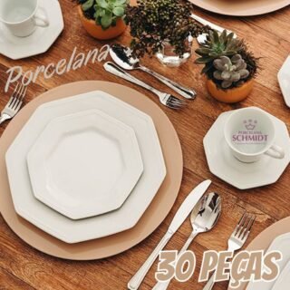 Serviço de Jantar e Café 30 Peças Octogonal Porcelana Schmidt