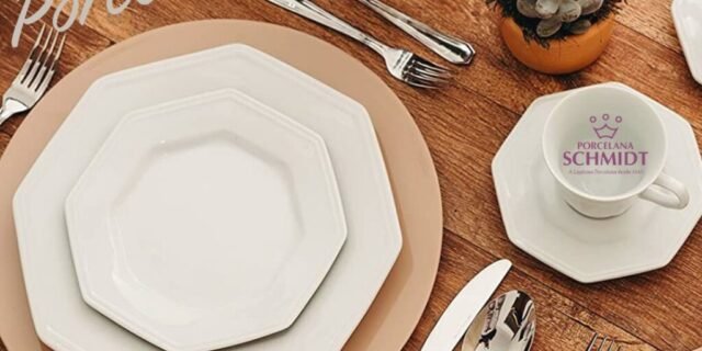 Serviço de Jantar e Café 30 Peças Octogonal Porcelana Schmidt