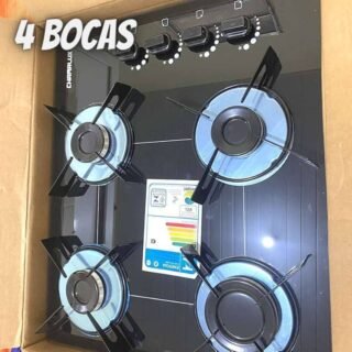 Cooktop 4 bocas Chamalux ultra chama preto Bivolt Trempe de Chapa