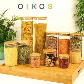 Potes de Vidro de Mantimentos com Tampa de Bambu 11 Pçs Oikos