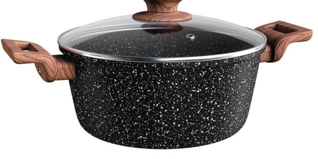 Caçarola 20 cm ColorStone de alumínio com antiaderente e tampa de vidro, Wooden, ALU8556-WD, Euro Home