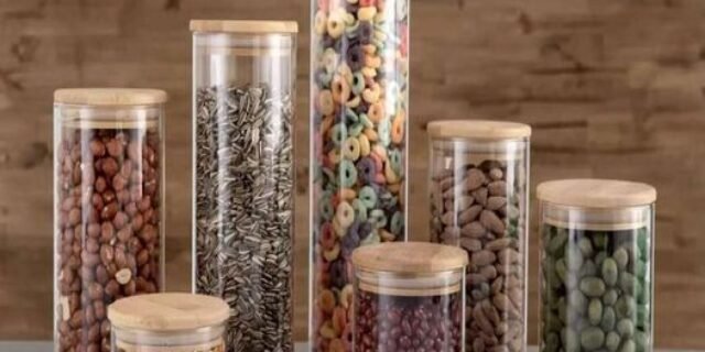 Jogo de Porta-Mantimentos de Vidro Redondo Nell Bamboo 7 Peças