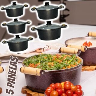 Jogo 5 Panelas Cerâmica Aluminio Fundido Antiaderente