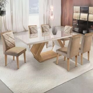 Mesa Alvorada 180 Tp Mdf Vidro canto Reto 6 Cadeiras Rufato (4 Cores)