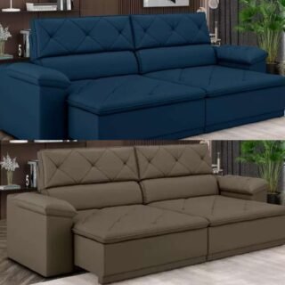 Sofá Retrátil Reclinável 3 Lugares Veludo Caribe