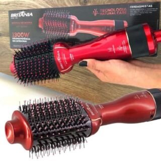 Escova Secadora Britânia Soft BES12 Luz Infrared com Cabo Giratório Vermelha/Preta 1300W – Bivolt
