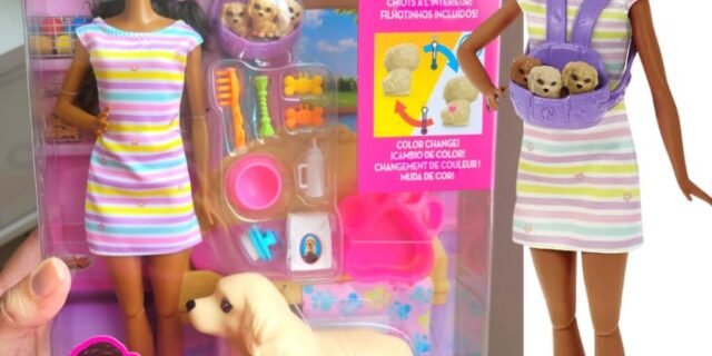 Boneca Barbie Morena Articulada Pets Cachorrinhos Recém-Nascidos, Mattel