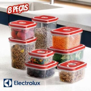 Conjunto de Potes Herméticos com 8 Peças Electrolux em Plástico – Vermelho